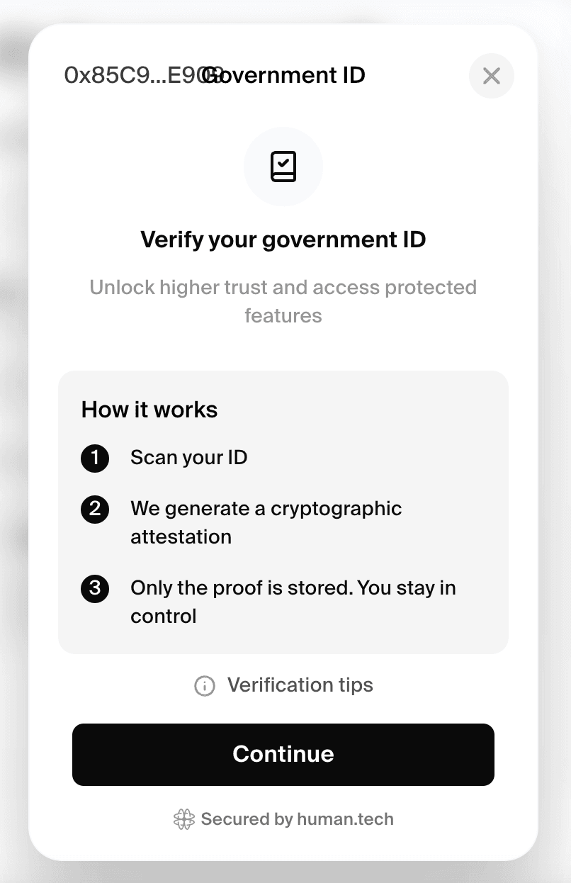 Government ID verification flow